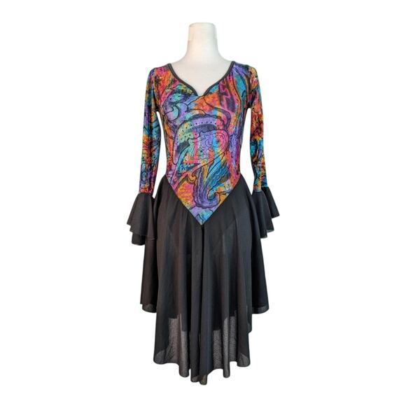 80s 90s Rainbow Velour & Ruffles Dance Costume - Picture 1 of 4